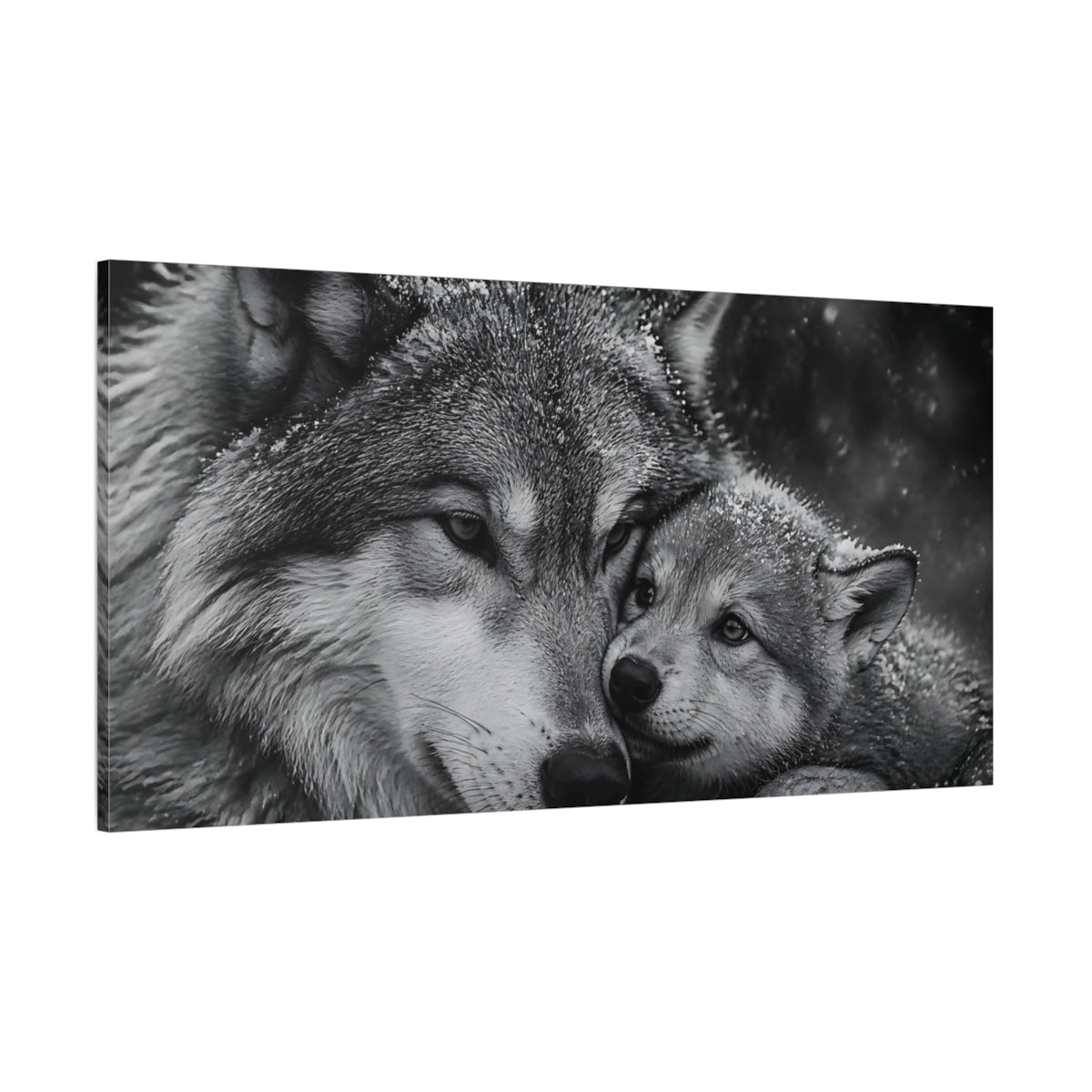 Side Mockup 2. Mother Wolf Embrace shown as canvas print
