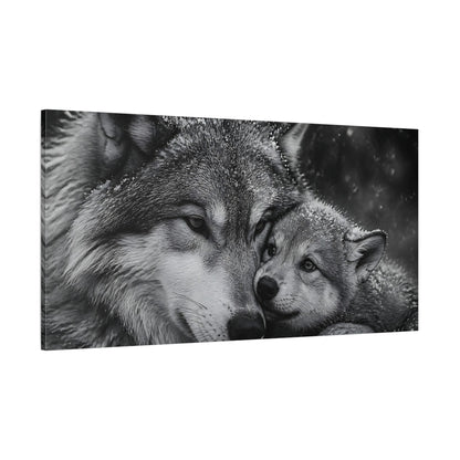 Side Mockup 2. Mother Wolf Embrace shown as canvas print