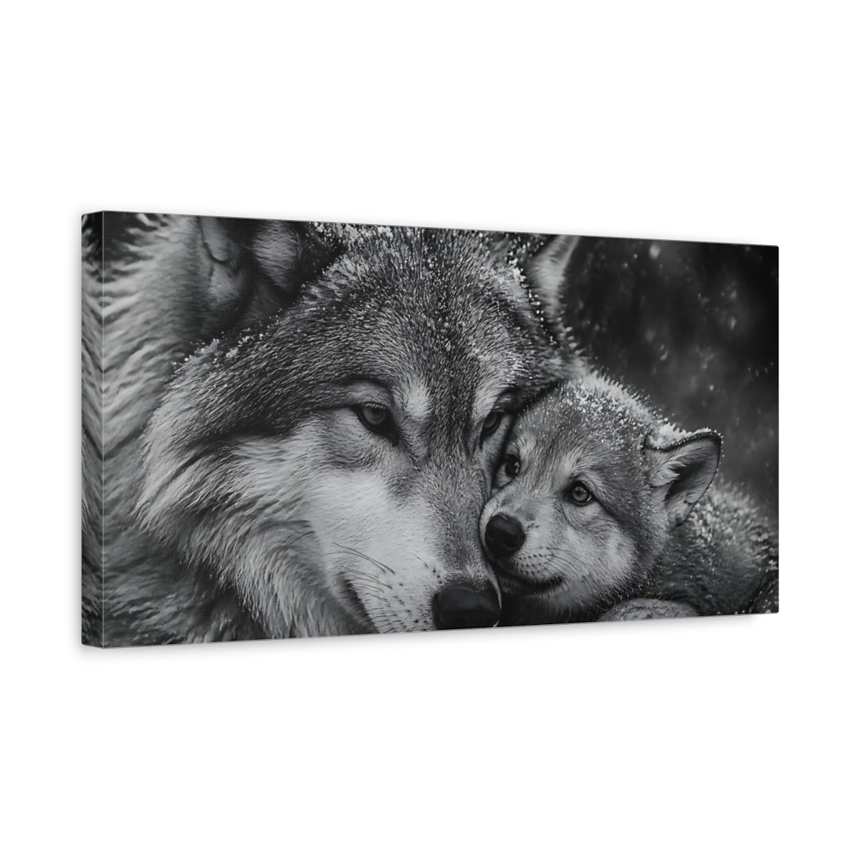 Side Mockup 3. Mother Wolf Embrace shown as canvas print