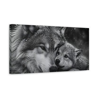 Side Mockup 3. Mother Wolf Embrace shown as canvas print