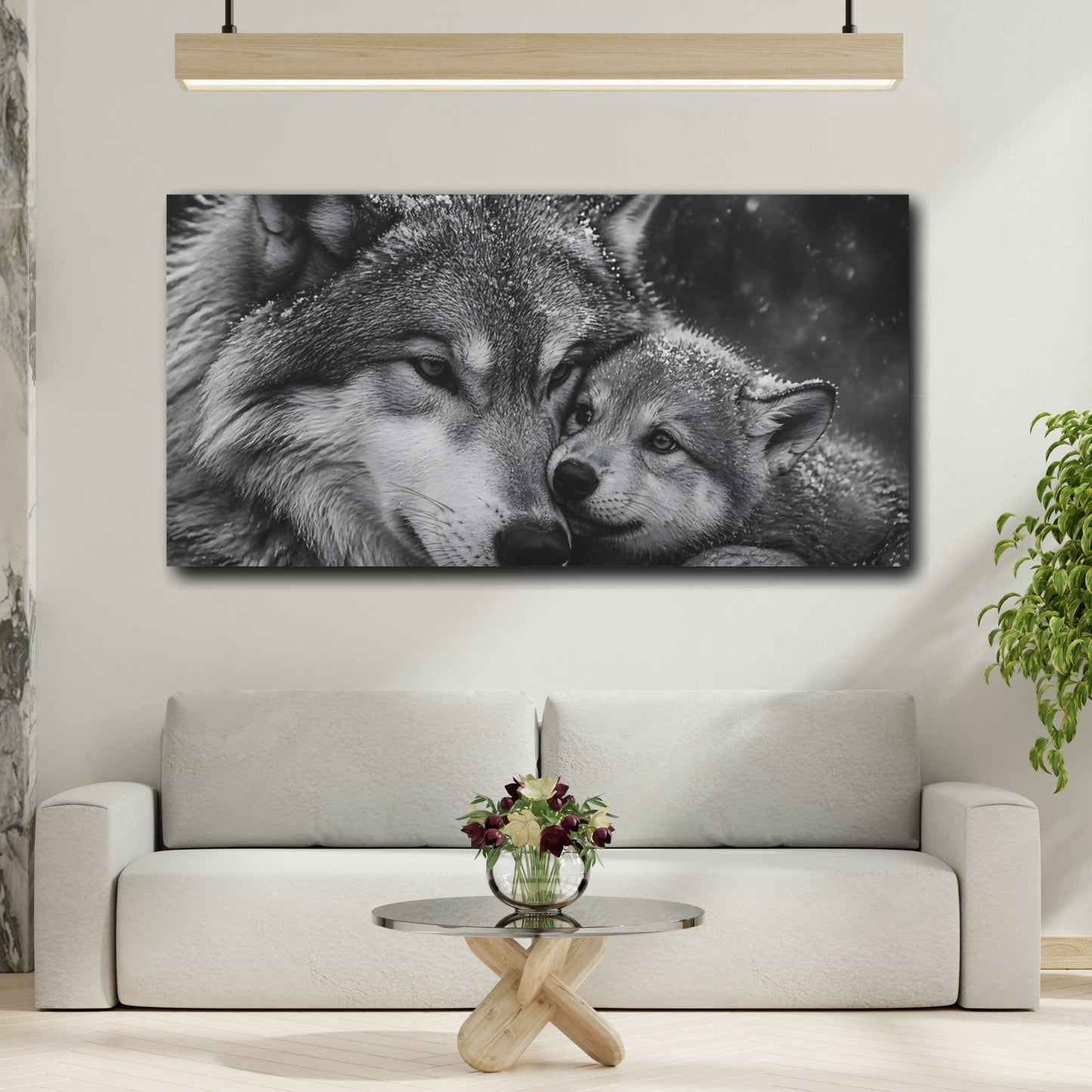 Mockup 2. Mother Wolf Embrace shown as canvas print