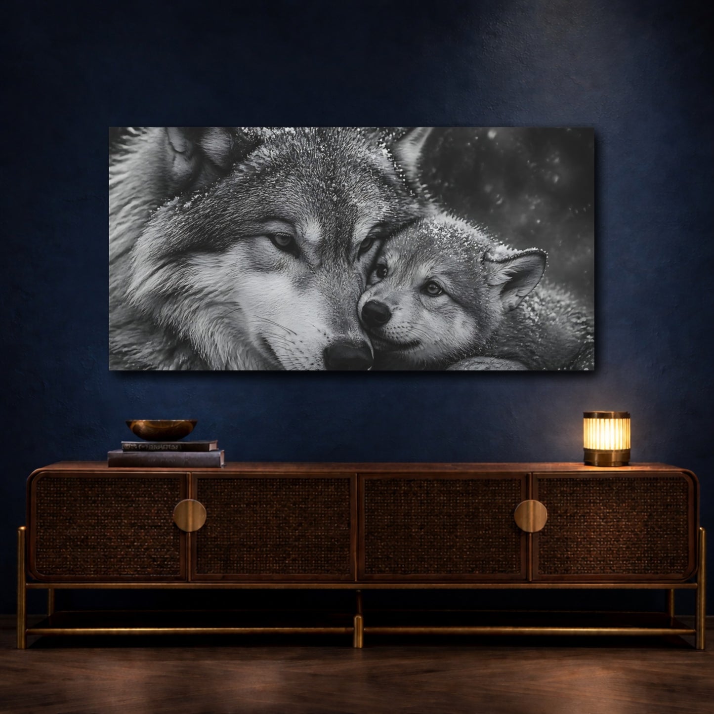 Mockup 4. Mother Wolf Embrace shown as canvas print