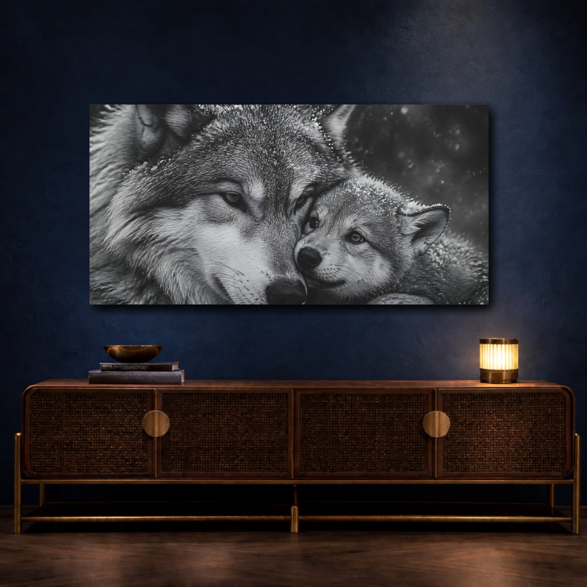 Mockup 4. Mother Wolf Embrace shown as canvas print