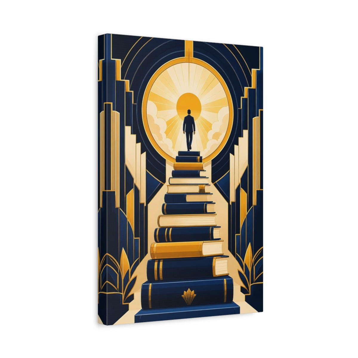 Side Mockup 4. Motivation Book Staircase shown as canvas print
