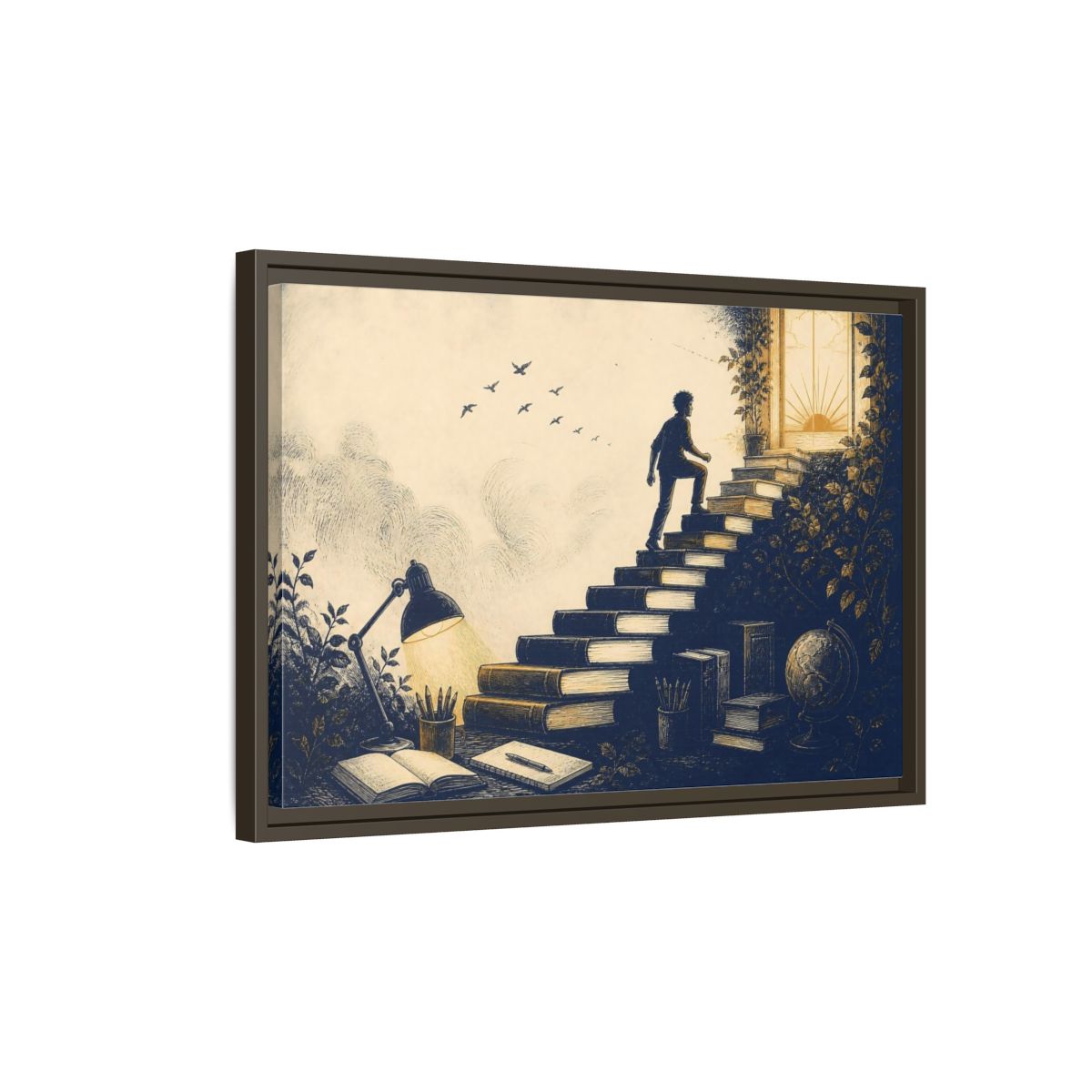 Side Mockup 2. Motivation Book Staircase shown as framed canvas print