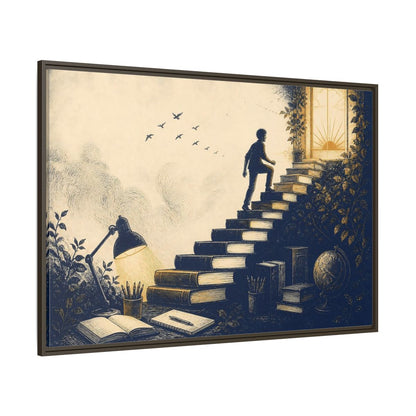 Side Mockup 8. Motivation Book Staircase shown as framed canvas print