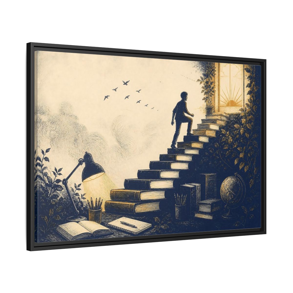 Side Mockup 13. Motivation Book Staircase shown as framed canvas print