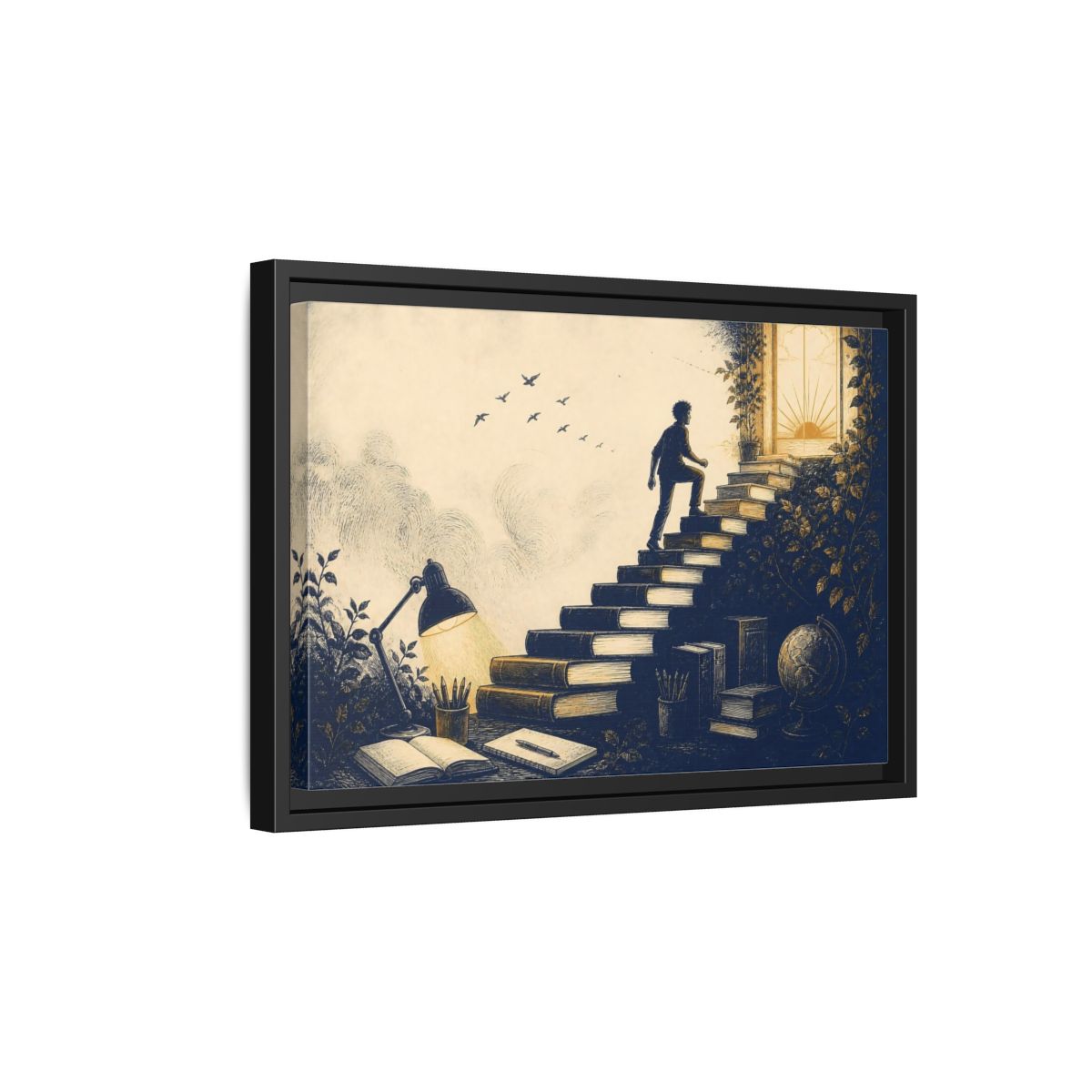 Side Mockup 6. Motivation Book Staircase shown as framed canvas print