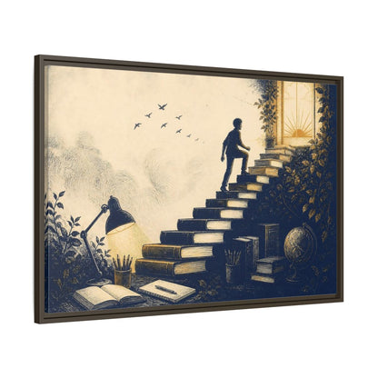 Main Mockup. Motivation Book Staircase shown as framed canvas print