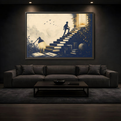 Mockup 3. Motivation Book Staircase shown as framed canvas print