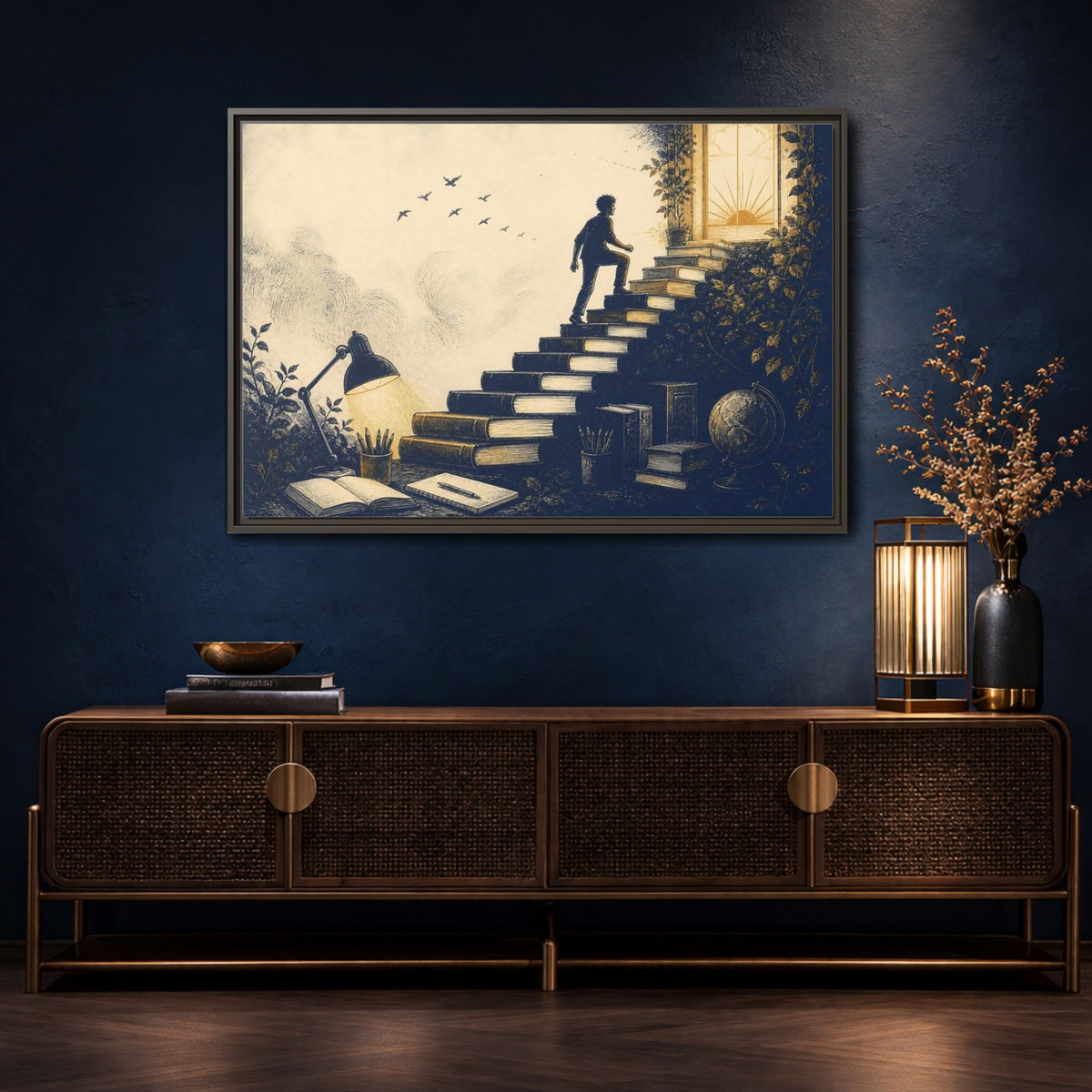 Mockup 4. Motivation Book Staircase shown as framed canvas print