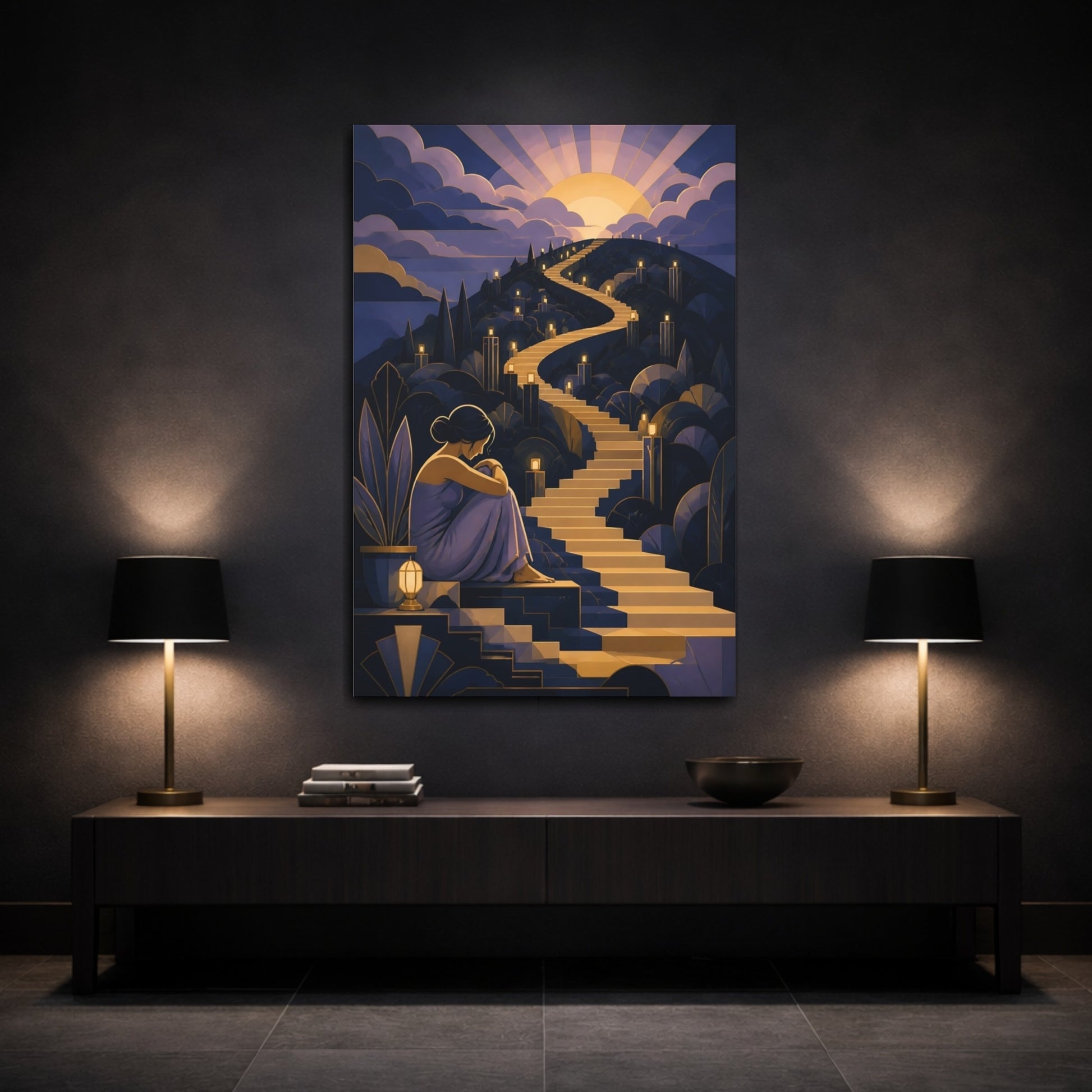 Mockup 3. Motivation Golden Staircase shown as canvas print