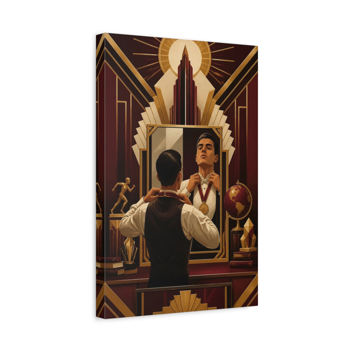 Side Mockup 4. Motivation: Man With Medal shown as canvas print