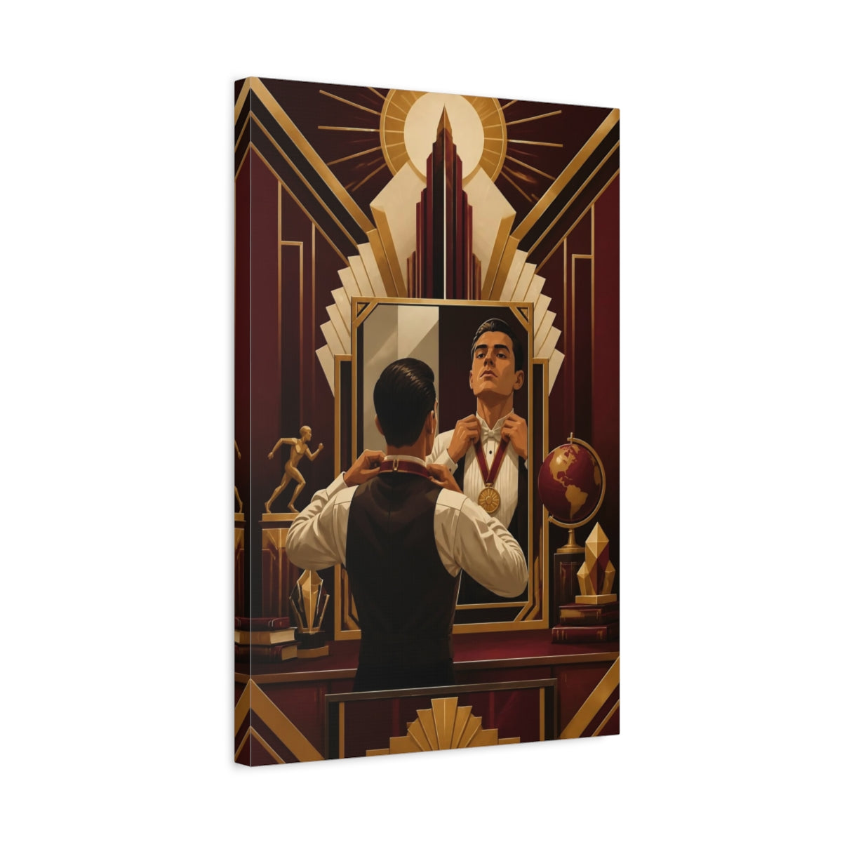 Side Mockup 3. Motivation: Man With Medal shown as canvas print
