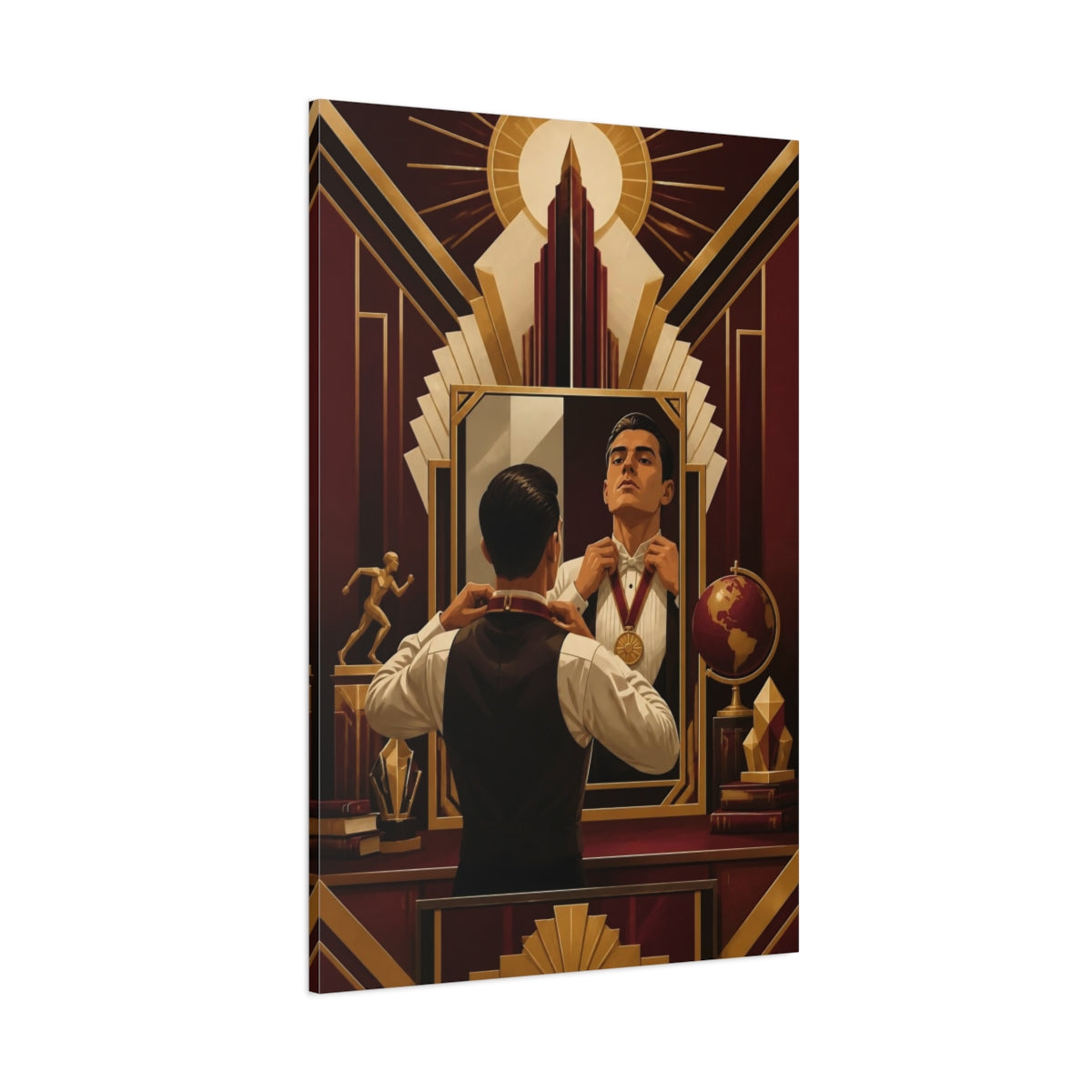Side Mockup 1. Motivation: Man With Medal shown as canvas print