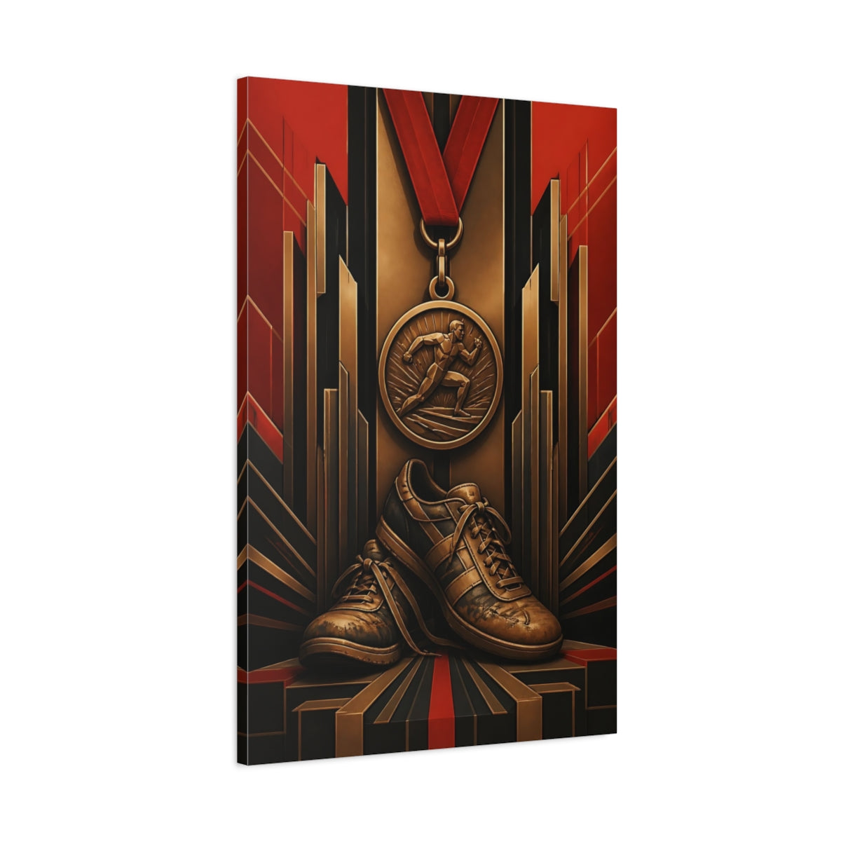 Main Mockup. Motivation Medal & Shoes shown as canvas print