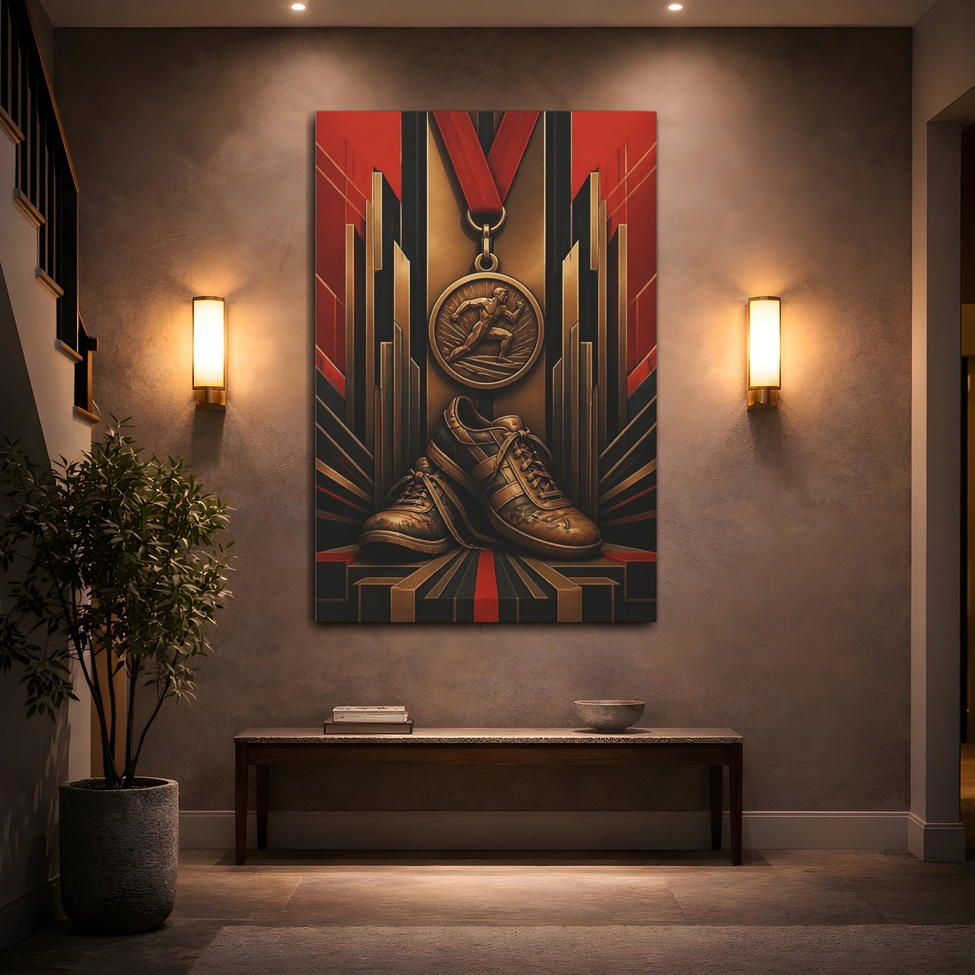 Mockup 2. Motivation Medal & Shoes shown as canvas print