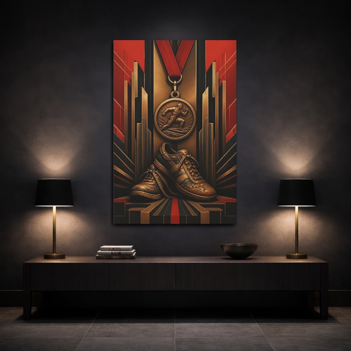 Mockup 3. Motivation Medal & Shoes shown as canvas print