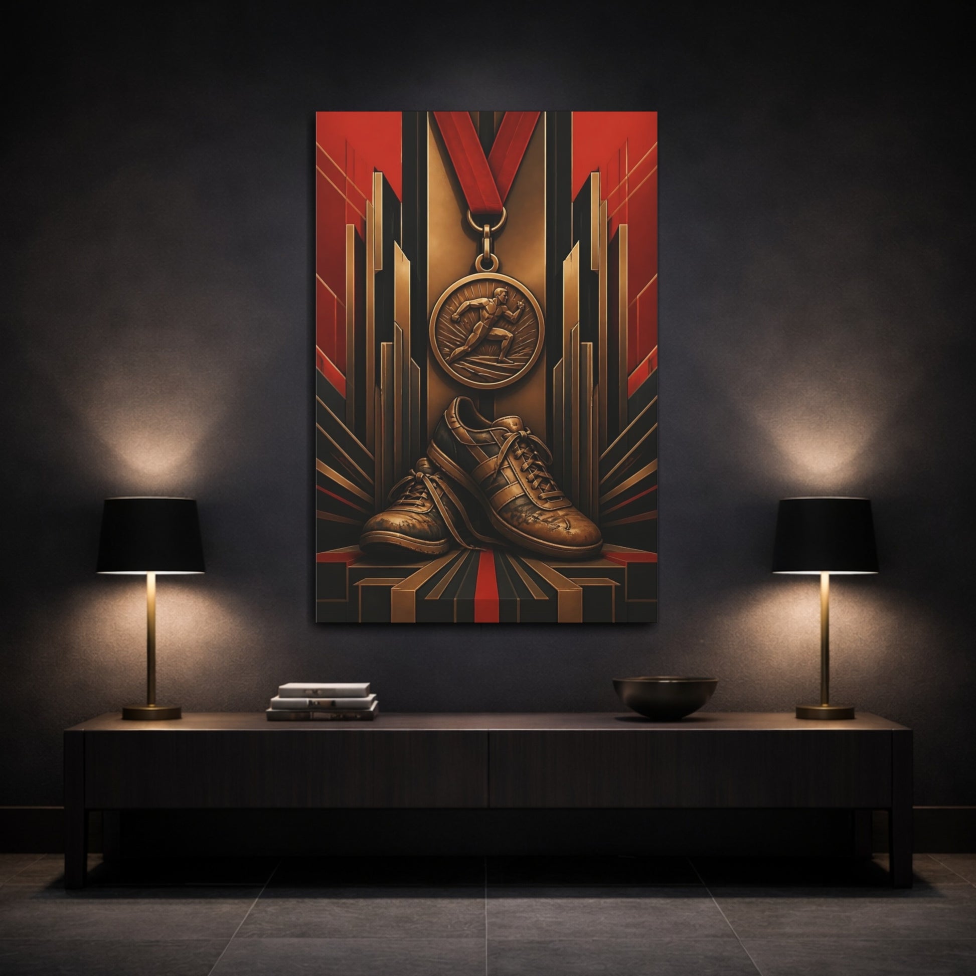 Mockup 3. Motivation Medal & Shoes shown as canvas print