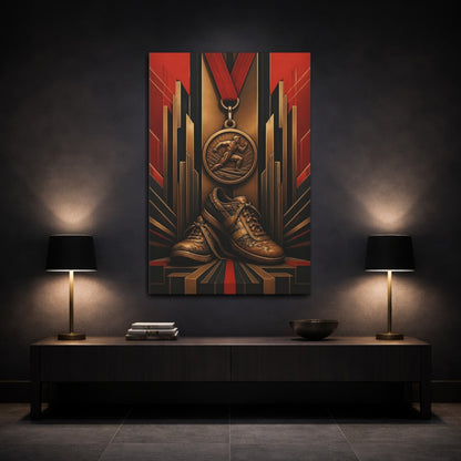 Mockup 3. Motivation Medal & Shoes shown as canvas print