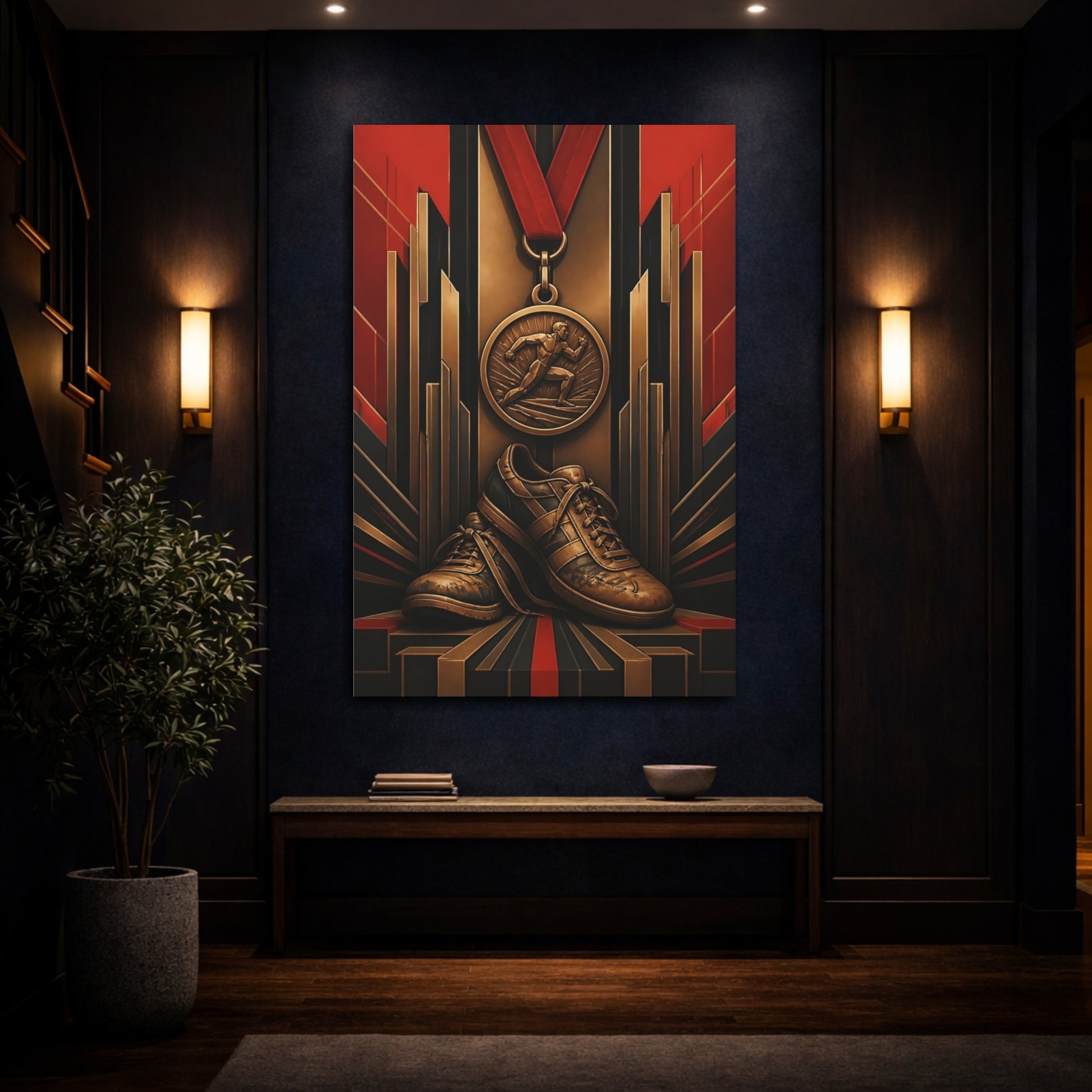 Mockup 4. Motivation Medal & Shoes shown as canvas print