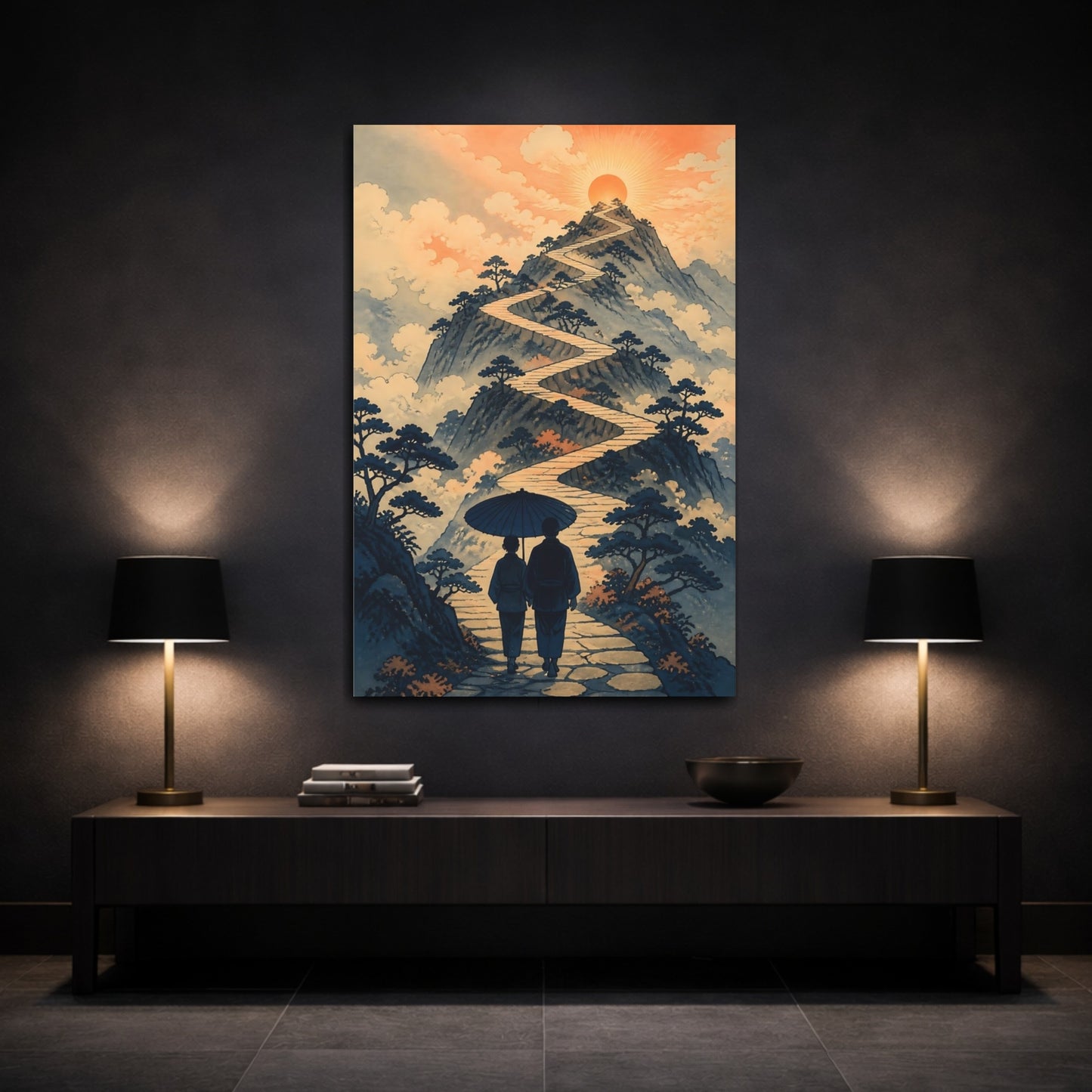 Mockup 3. Motivation Motivational Mountain Path shown as canvas print