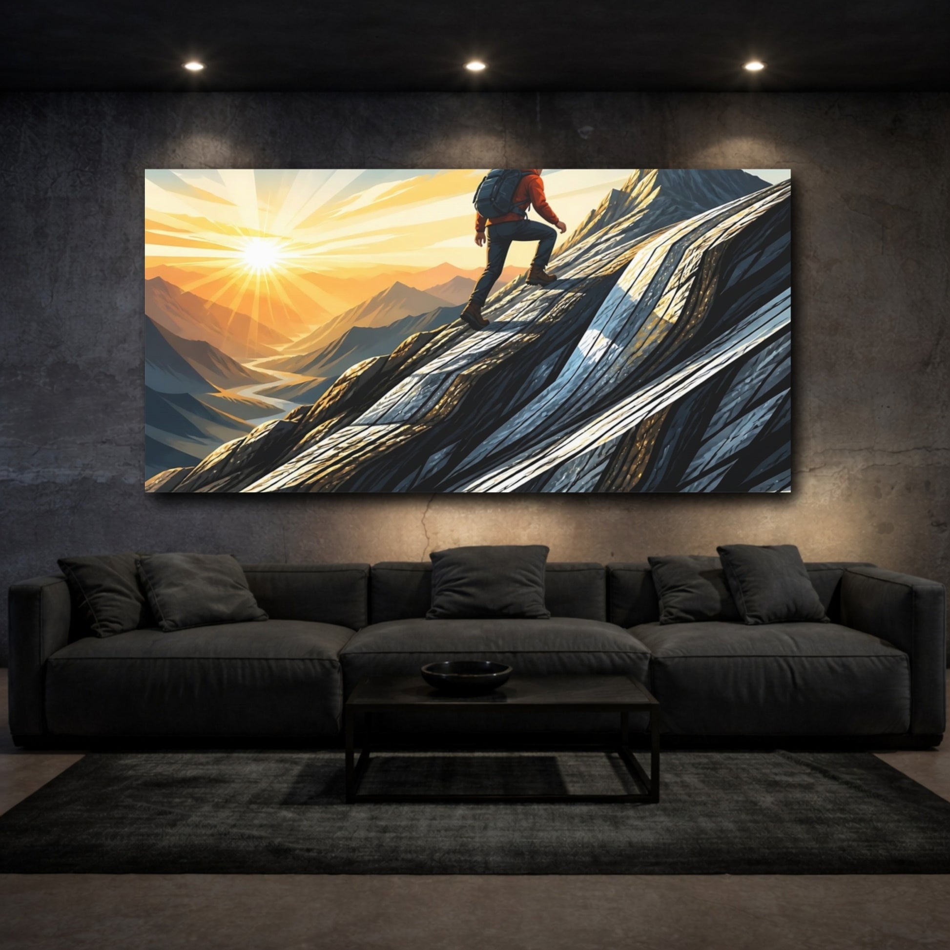 Mockup 3. Motivation Mountain Hiker shown as canvas print