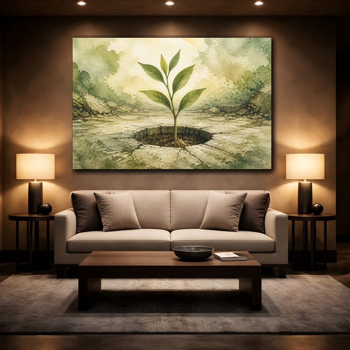 Mockup 2. Motivation Sapling Growth shown as canvas print