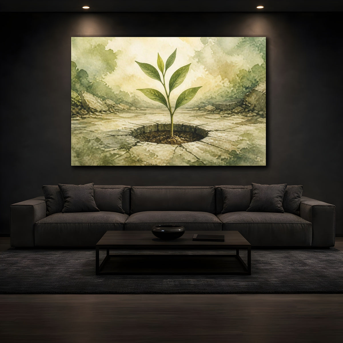 Mockup 3. Motivation Sapling Growth shown as canvas print