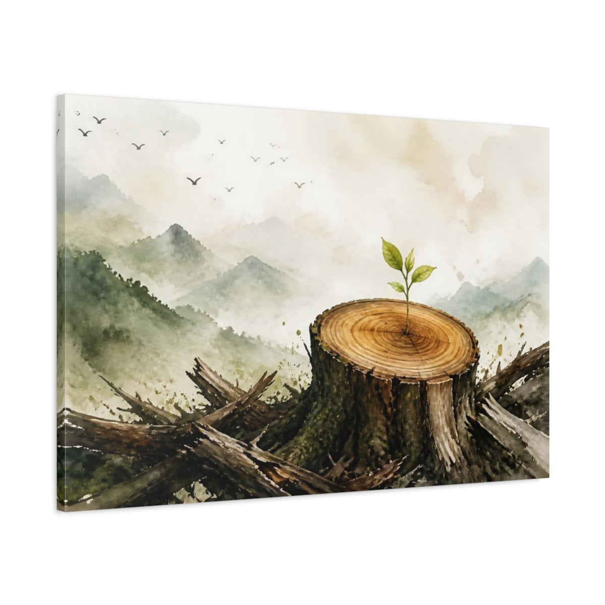 Main Mockup. Motivation Sapling On Stump shown as canvas print