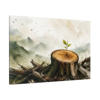 Side Mockup 1. Motivation Sapling On Stump shown as canvas print
