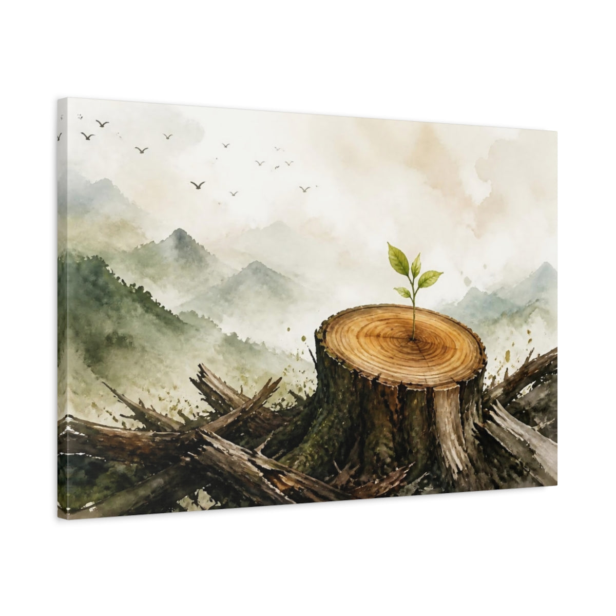 Side Mockup 2. Motivation Sapling On Stump shown as canvas print