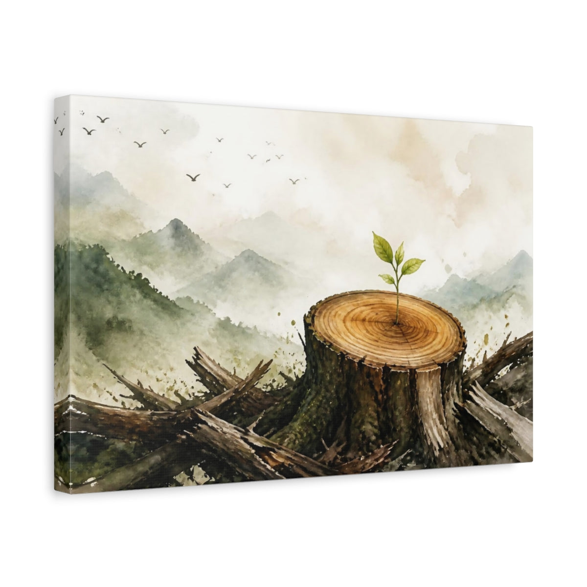 Side Mockup 4. Motivation Sapling On Stump shown as canvas print
