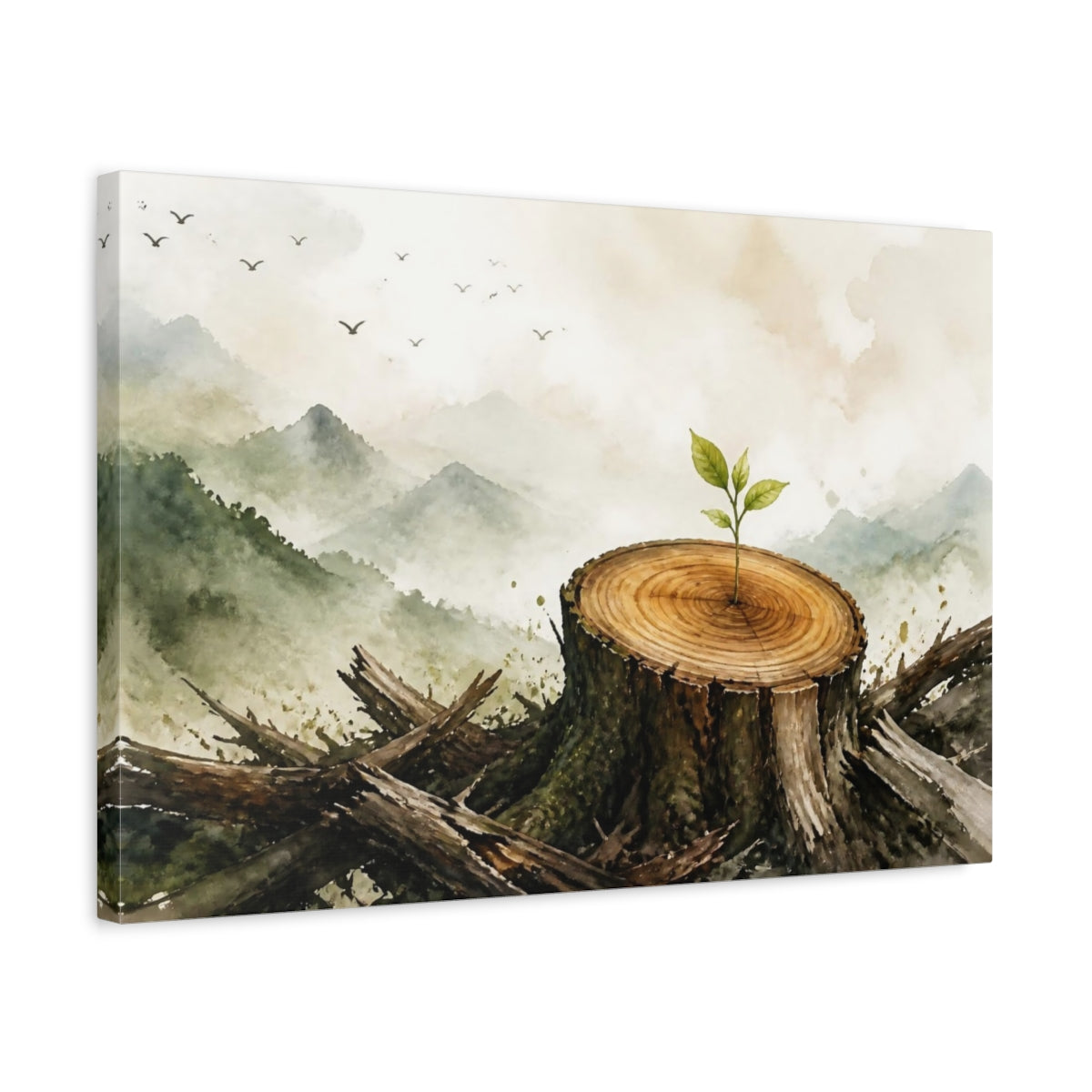 Side Mockup 3. Motivation Sapling On Stump shown as canvas print