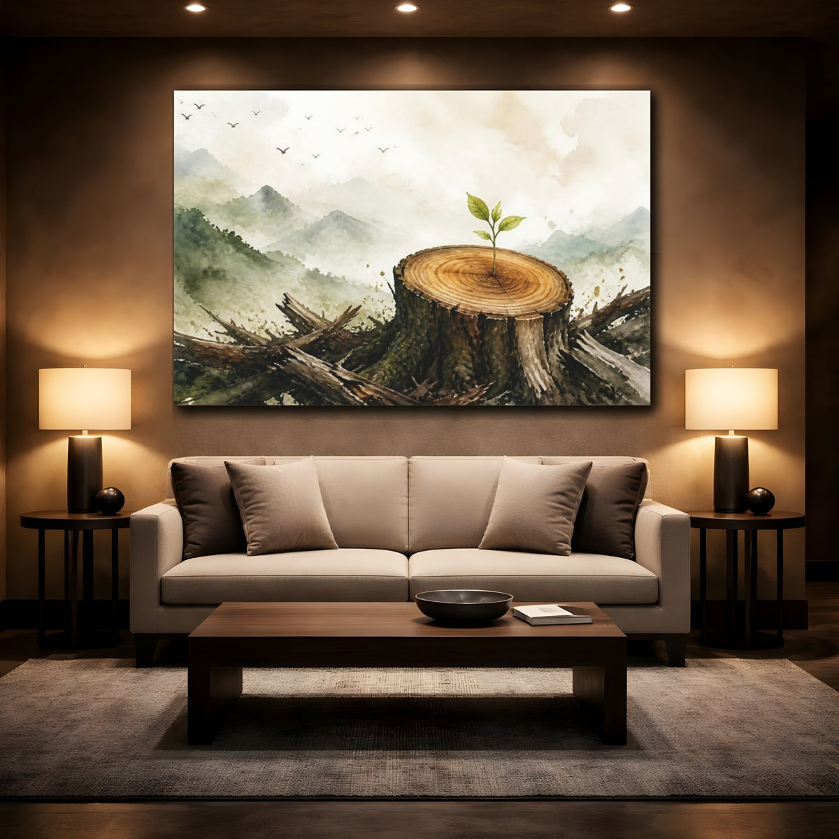Mockup 2. Motivation Sapling On Stump shown as canvas print