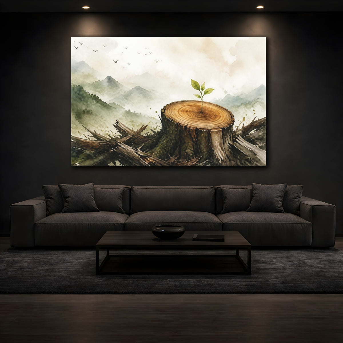 Mockup 3. Motivation Sapling On Stump shown as canvas print