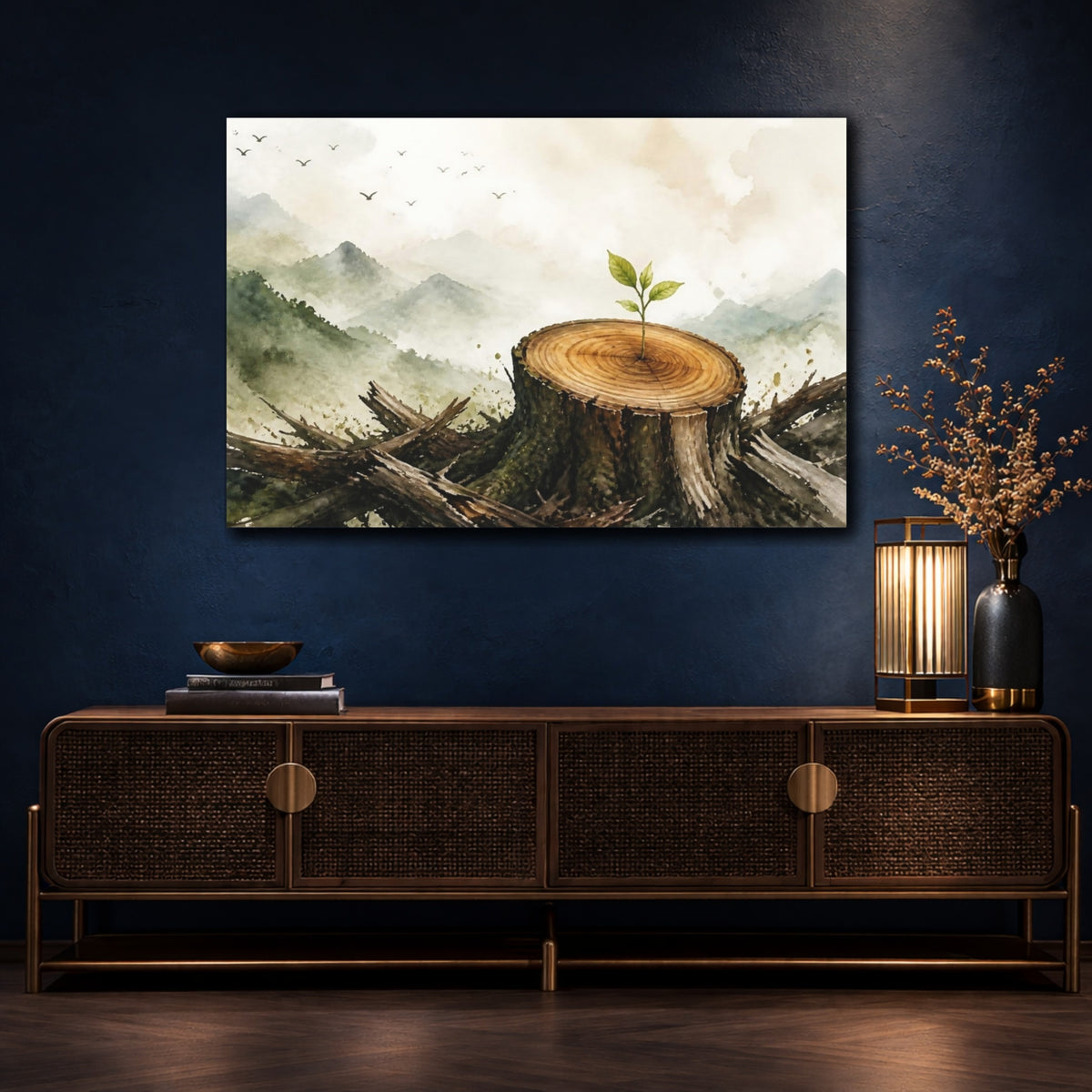 Mockup 4. Motivation Sapling On Stump shown as canvas print