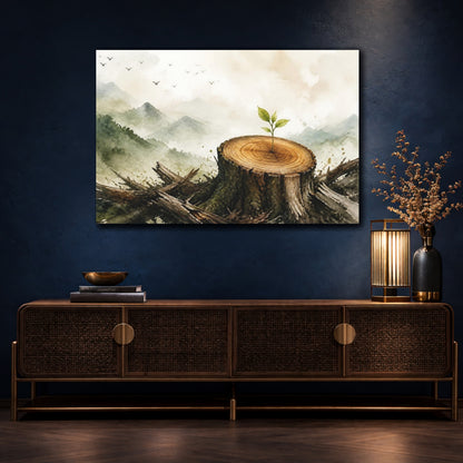 Mockup 4. Motivation Sapling On Stump shown as canvas print