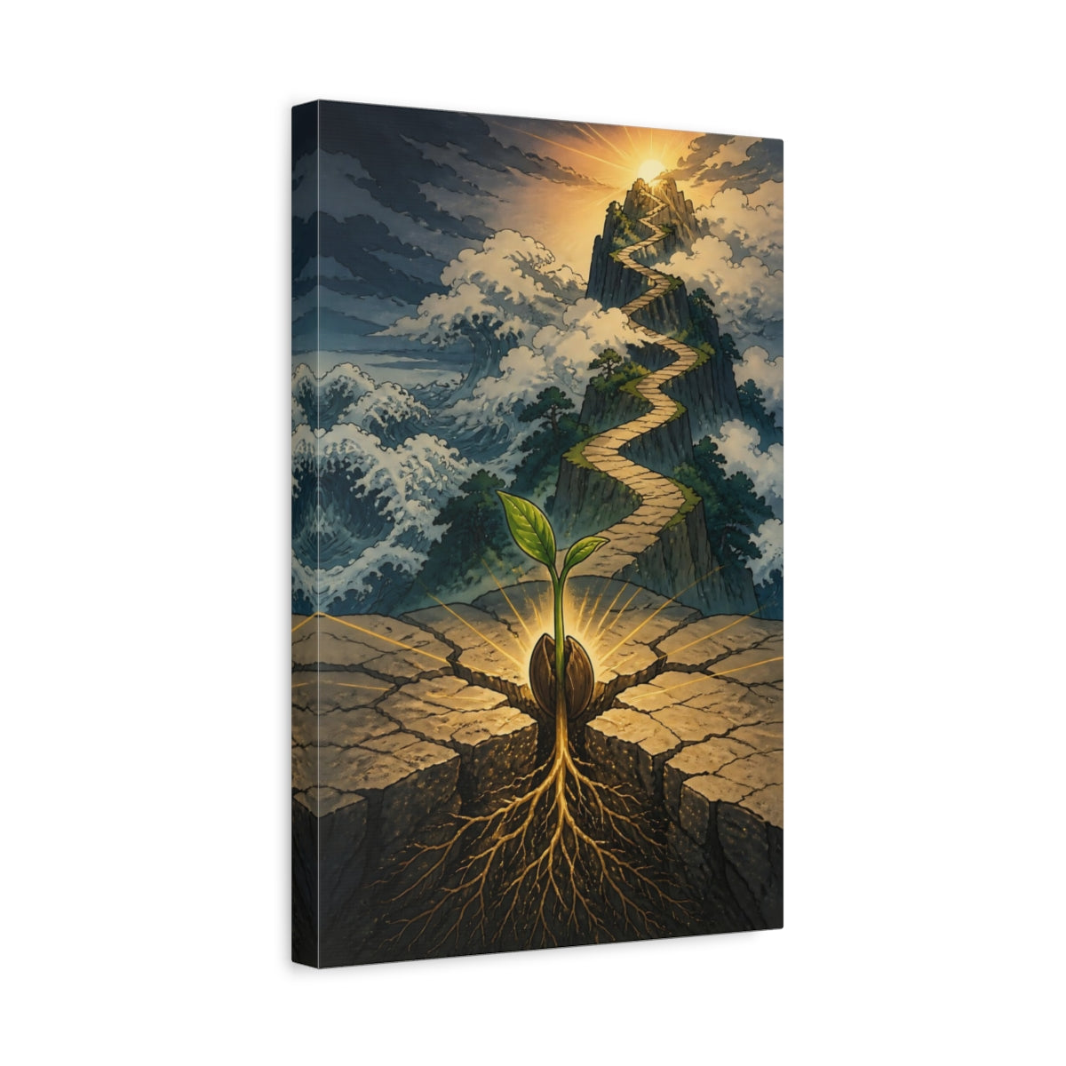 Side Mockup 4. Motivation Seedling Path shown as canvas print