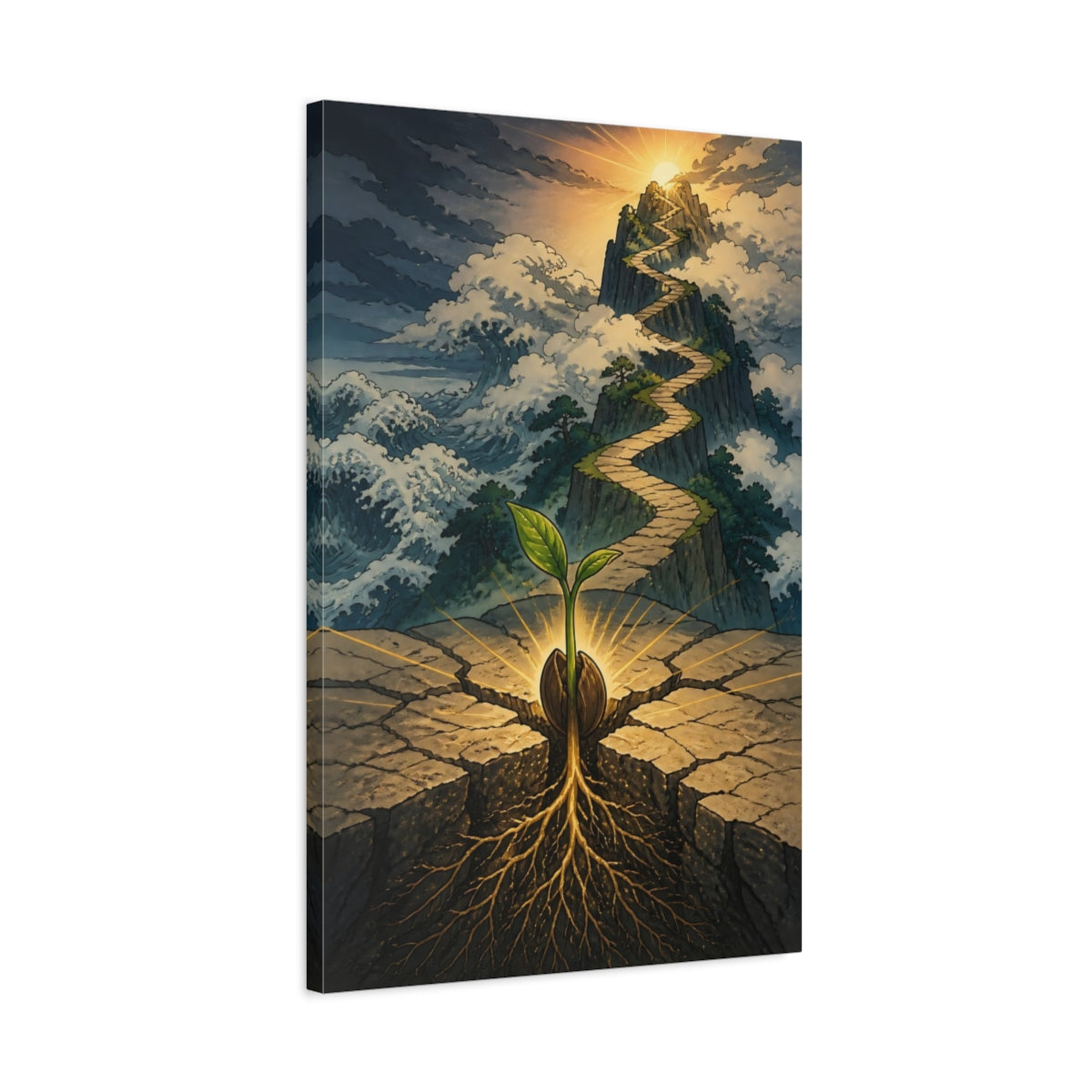 Side Mockup 2. Motivation Seedling Path shown as canvas print