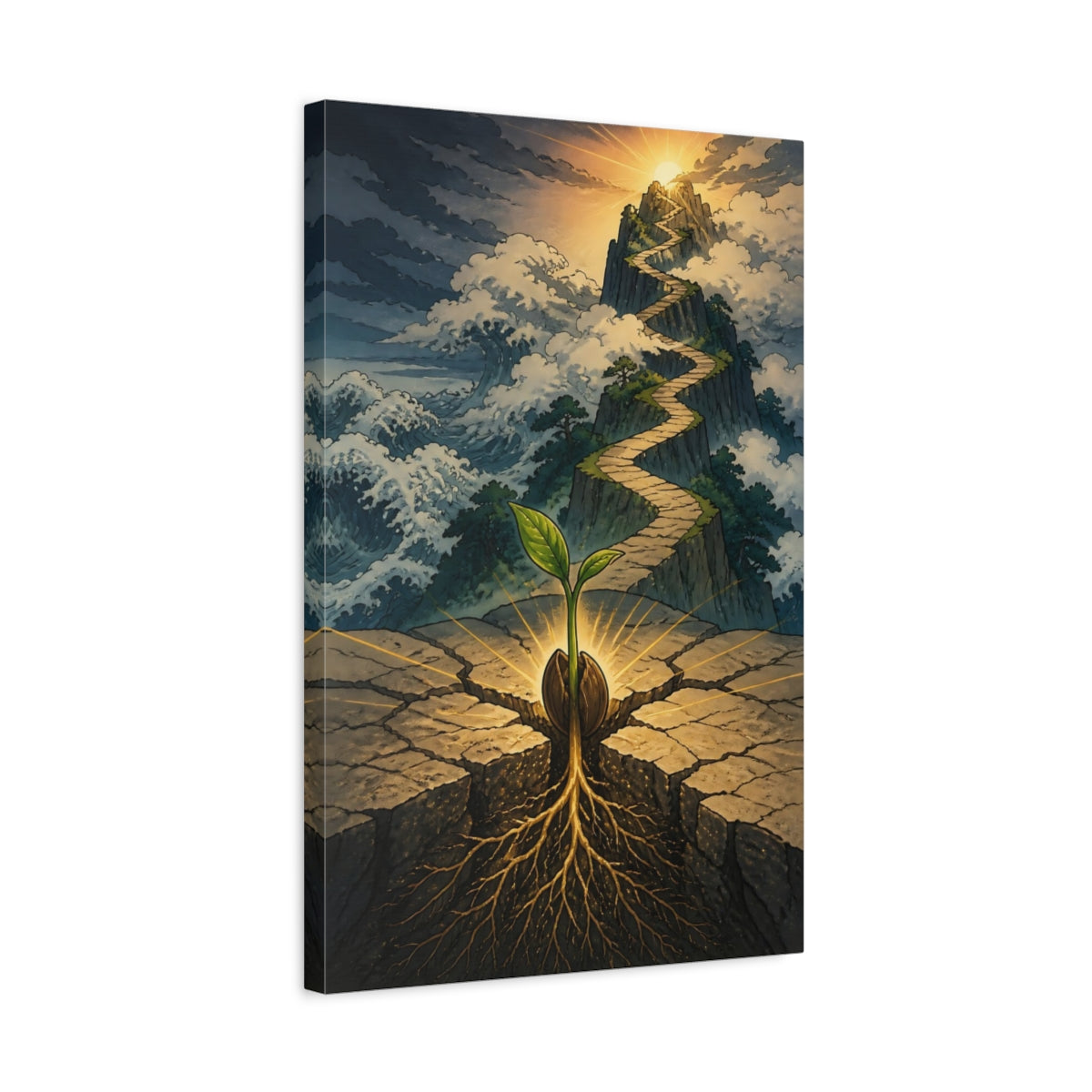 Side Mockup 3. Motivation Seedling Path shown as canvas print