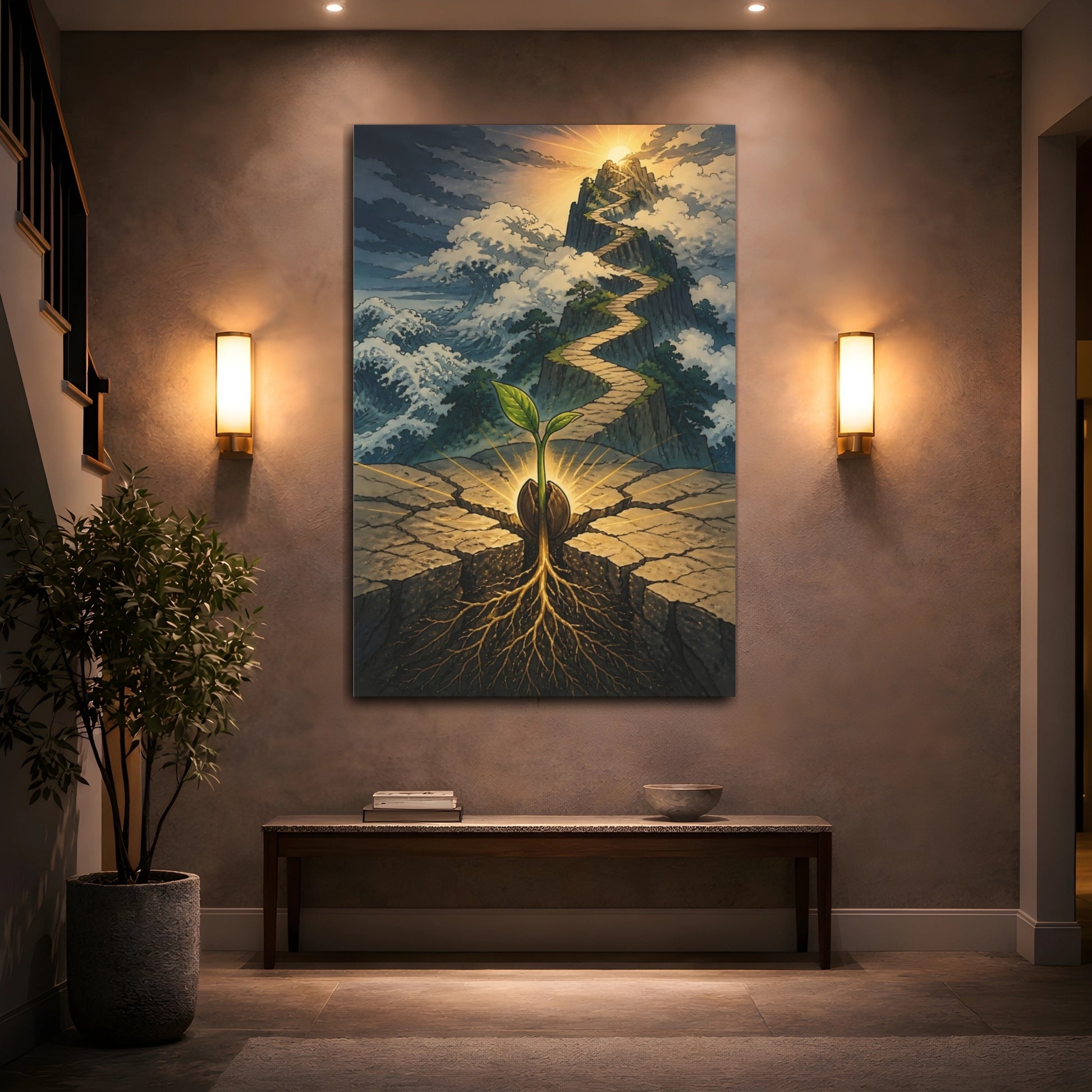 Mockup 2. Motivation Seedling Path shown as canvas print