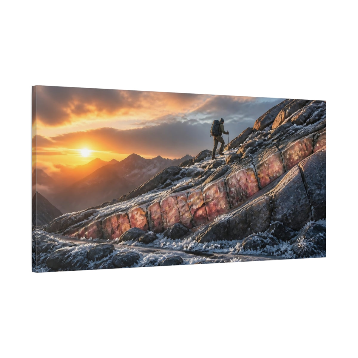 Main Mockup. Motivation Sunrise Hiker shown as canvas print