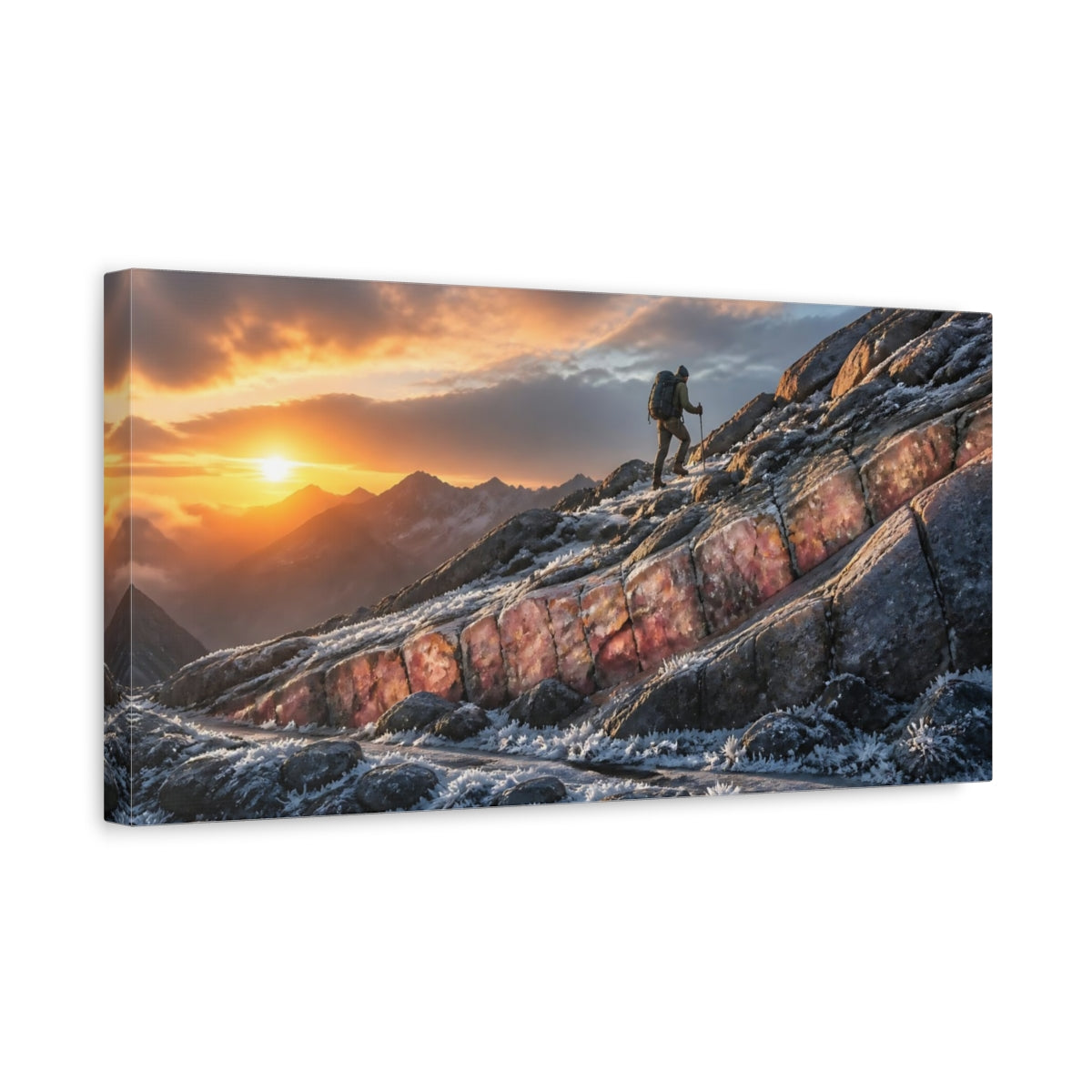 Side Mockup 3. Motivation Sunrise Hiker shown as canvas print