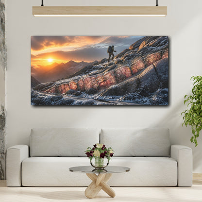 Mockup 2. Motivation Sunrise Hiker shown as canvas print