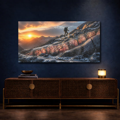 Mockup 4. Motivation Sunrise Hiker shown as canvas print