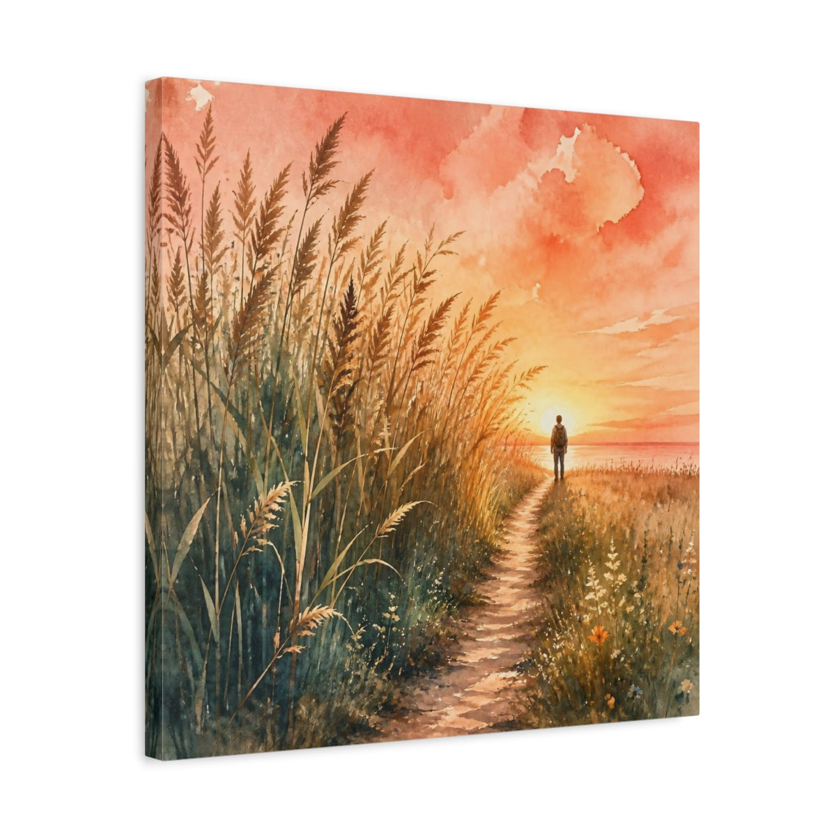 Side Mockup 5. Motivation Sunset Walk shown as canvas print