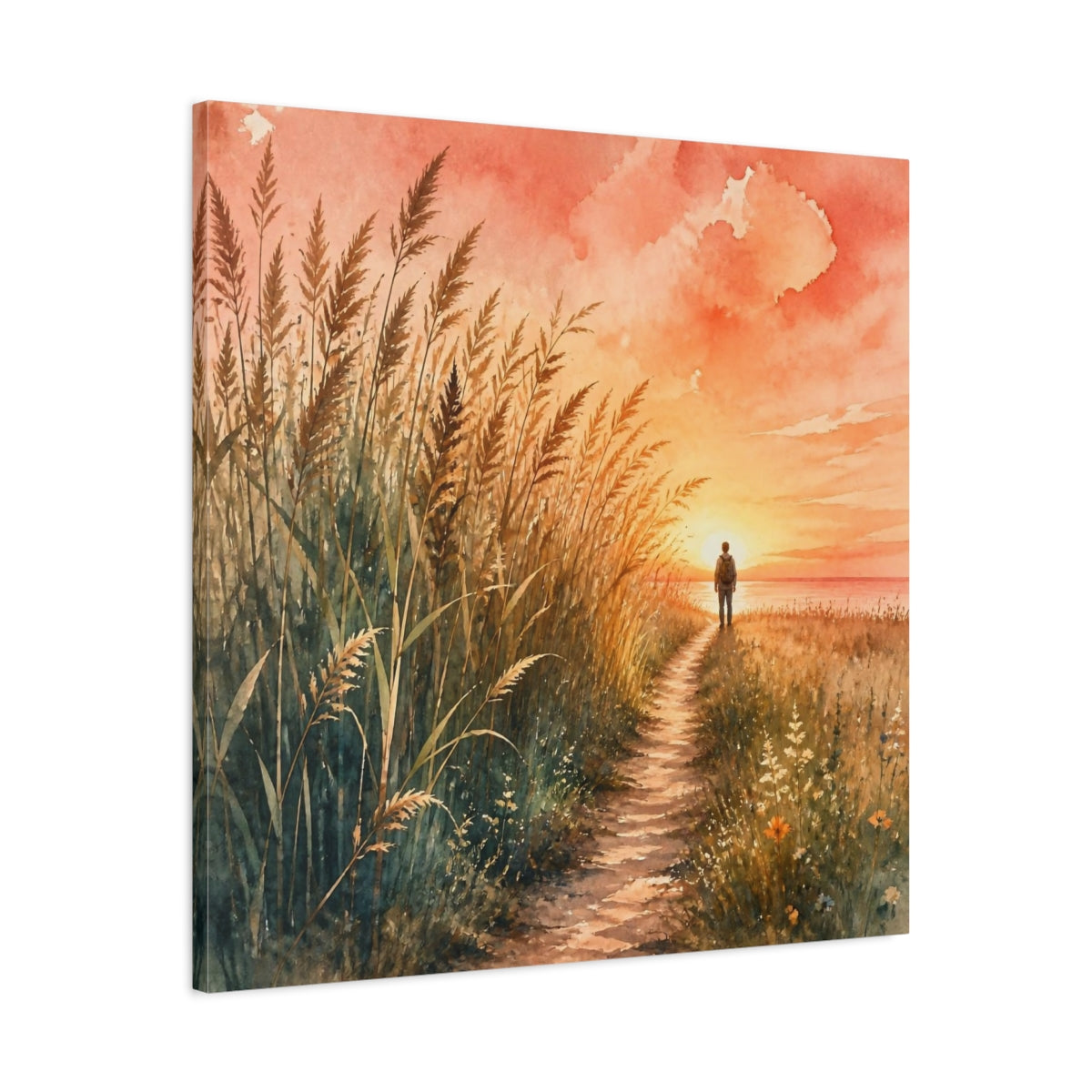 Side Mockup 3. Motivation Sunset Walk shown as canvas print
