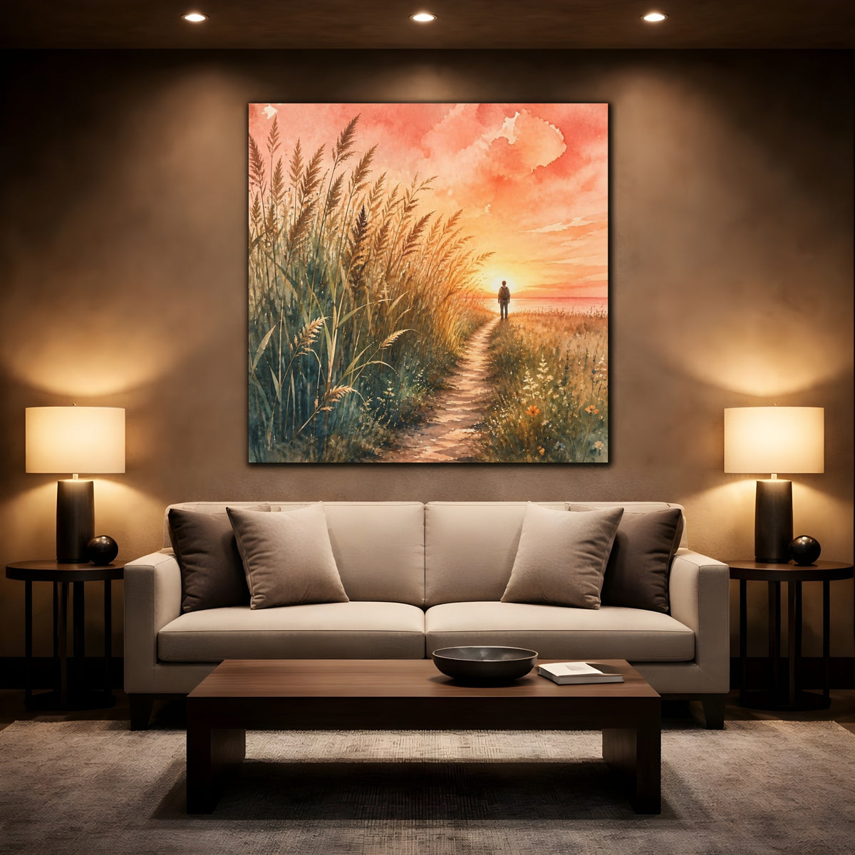 Mockup 2. Motivation Sunset Walk shown as canvas print