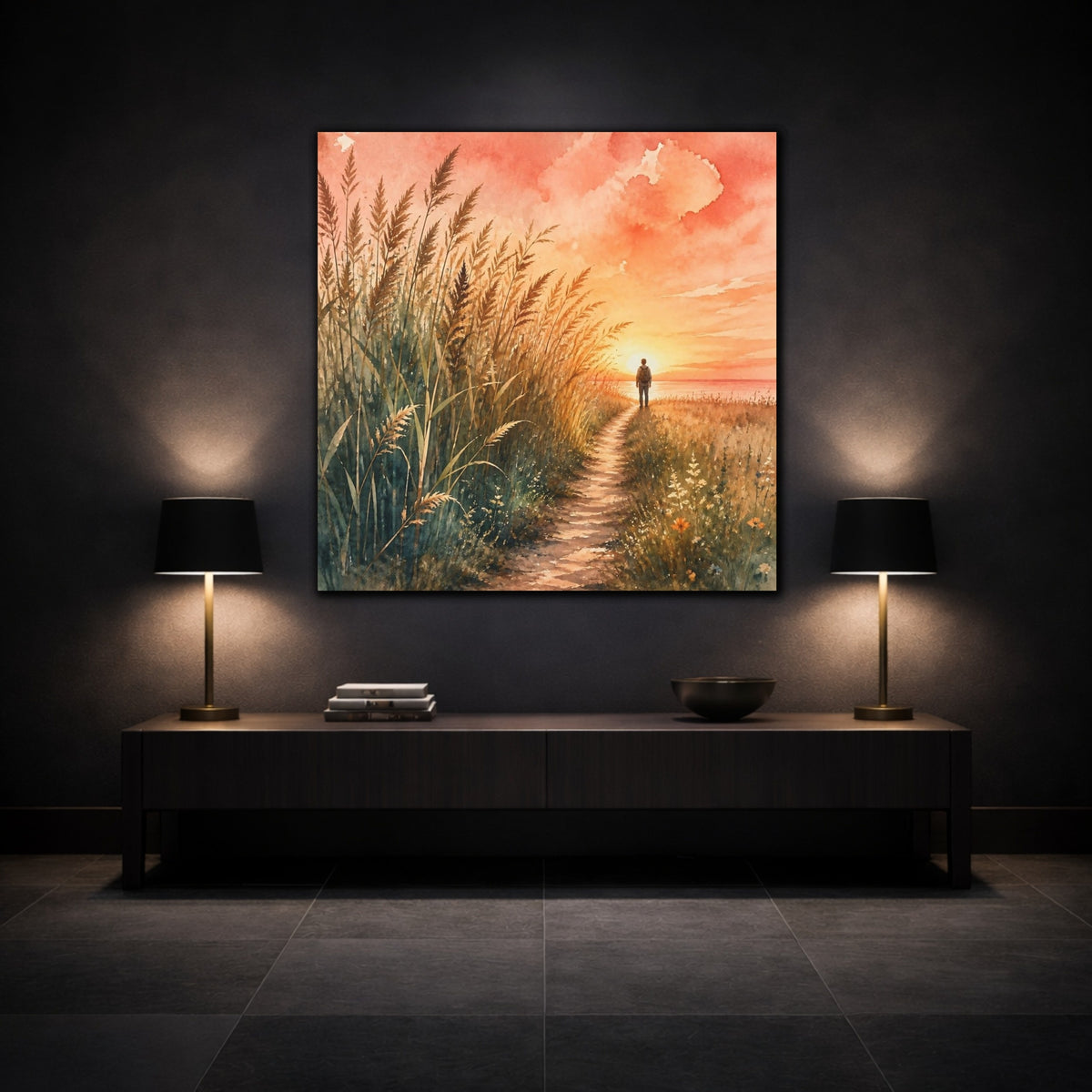 Mockup 3. Motivation Sunset Walk shown as canvas print